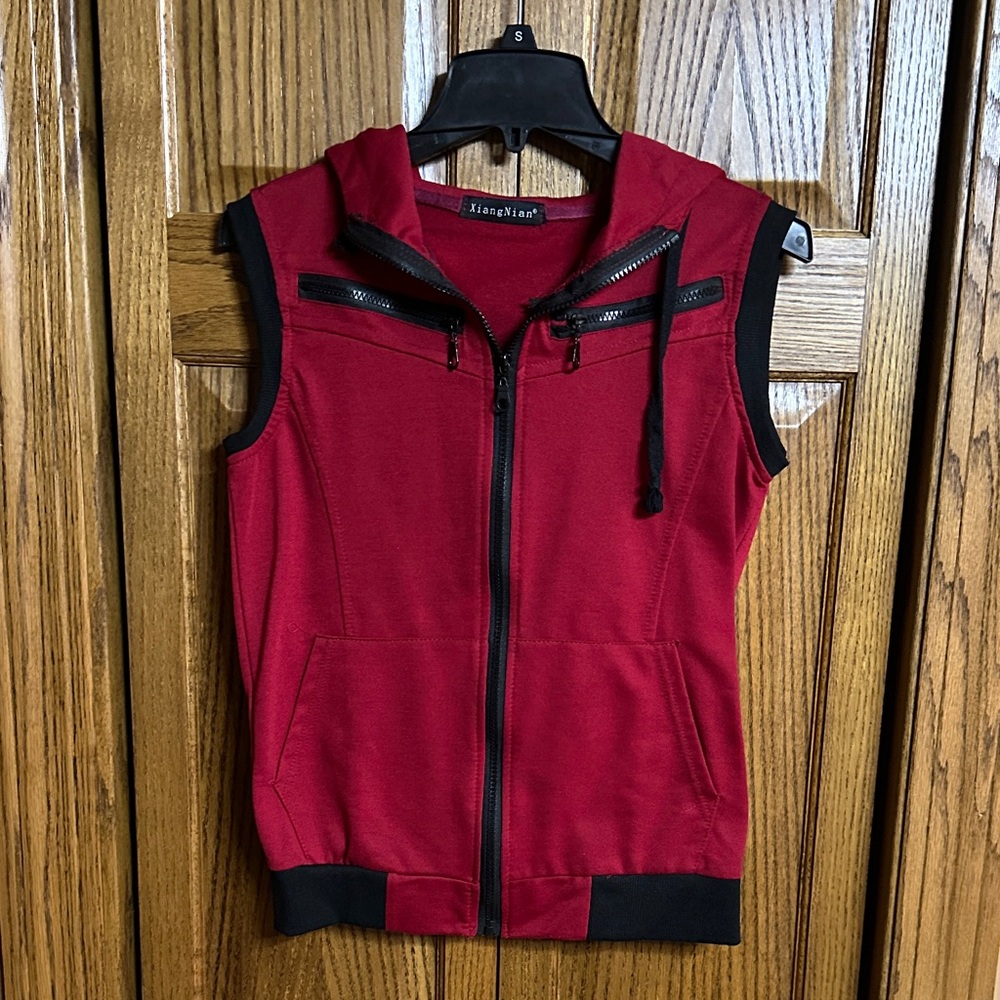 Wish Red and Black Sleeveless Hoodie -Small